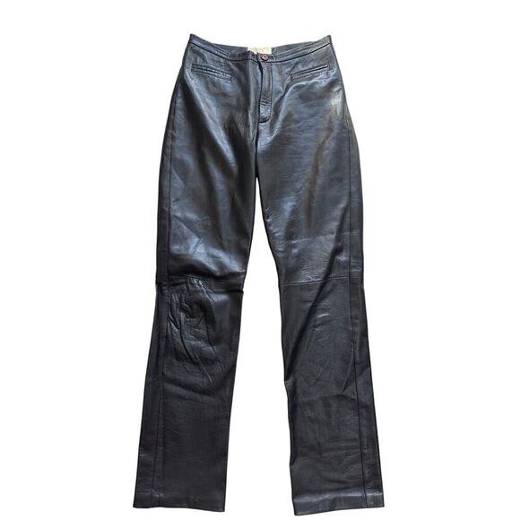 Cache Women’s 100% Lamb Leather Pants Chocolate Brown Straight Leg Size M (6/8) - Picture 1 of 7